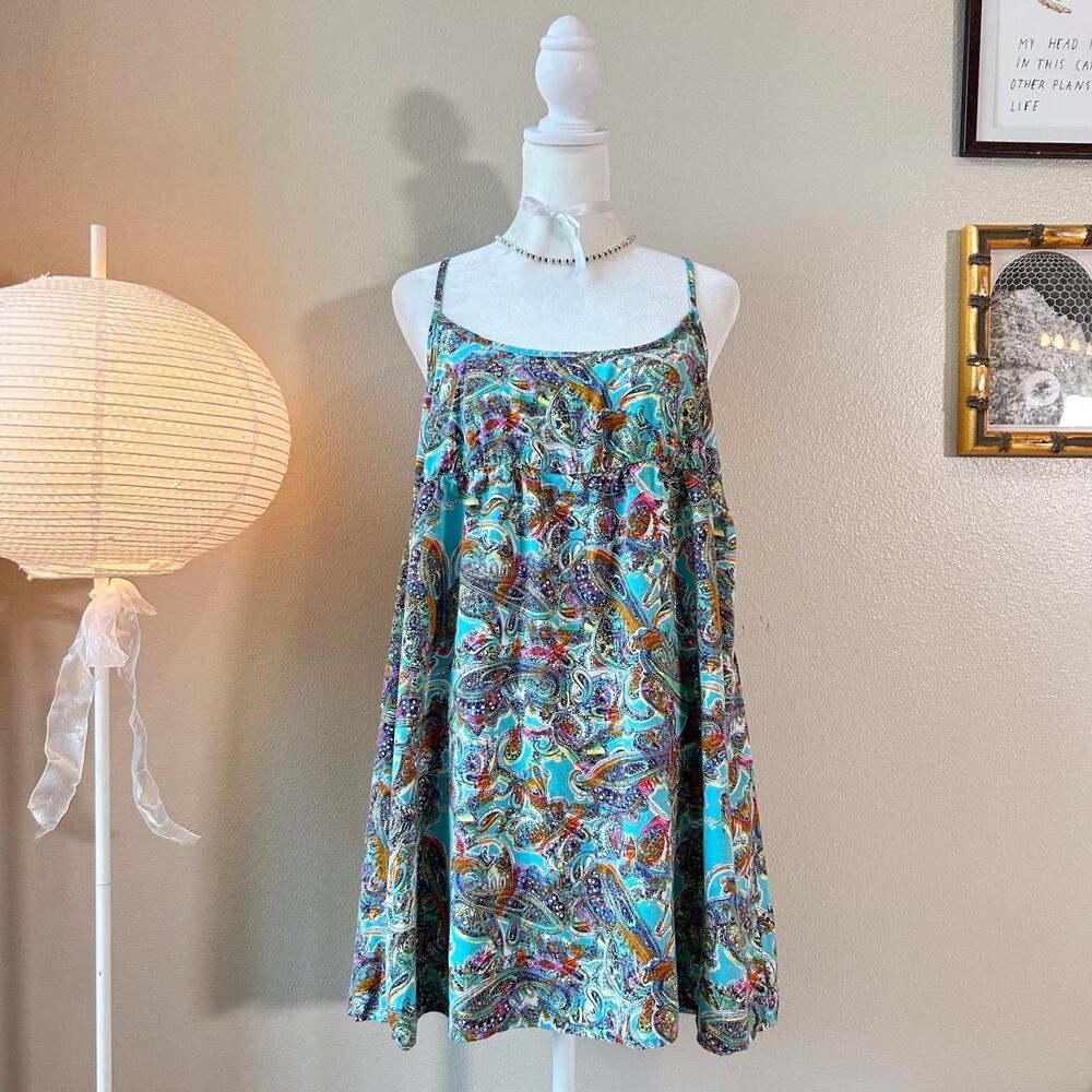 Wild Fable blue paisley babydoll mini slip dress M